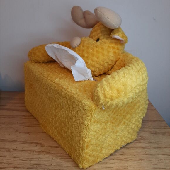 Vintage Plush Moose Tissue Box Holders / Cover Mustard Yellow - Picture 12 of 12